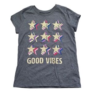 The Childrens Place Girls M 7 8 Short Sleeve T Shirt Top Stars Gray